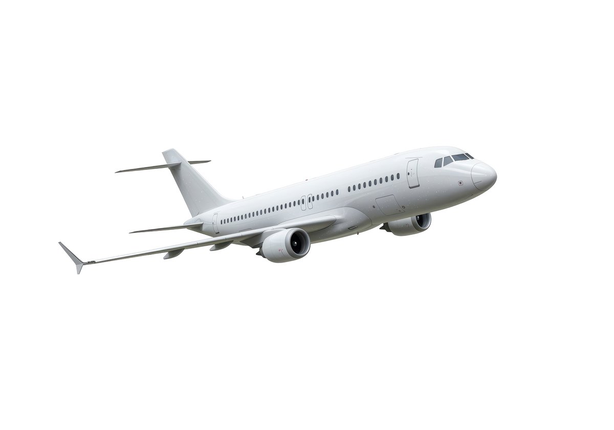 Isolated White Passenger Airplane in Flight